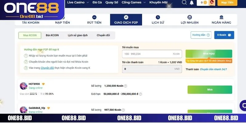 Các phương thức thanh toán hiện nay ở ONE88